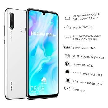 ANDROID - HUAWEI P30 lite パールホワイト 64 GB Y!mobile Huawei P30 Lite MAR-LX1A Unlocked Android Smartphone 6.15